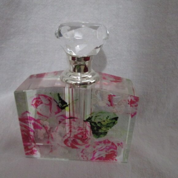 Beautiful Crystal Perfume Bottle Glass Dauber Embossed Floral Pattern. Approx. - Picture 1 of 8